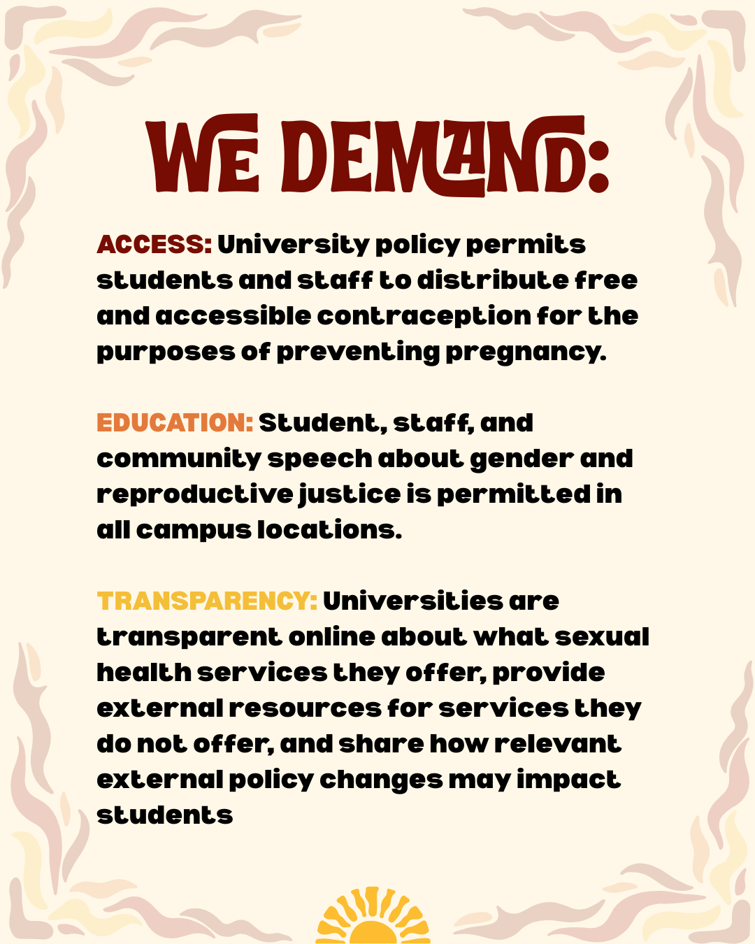 Demands for the Catholic Campuses for Contraception campaign